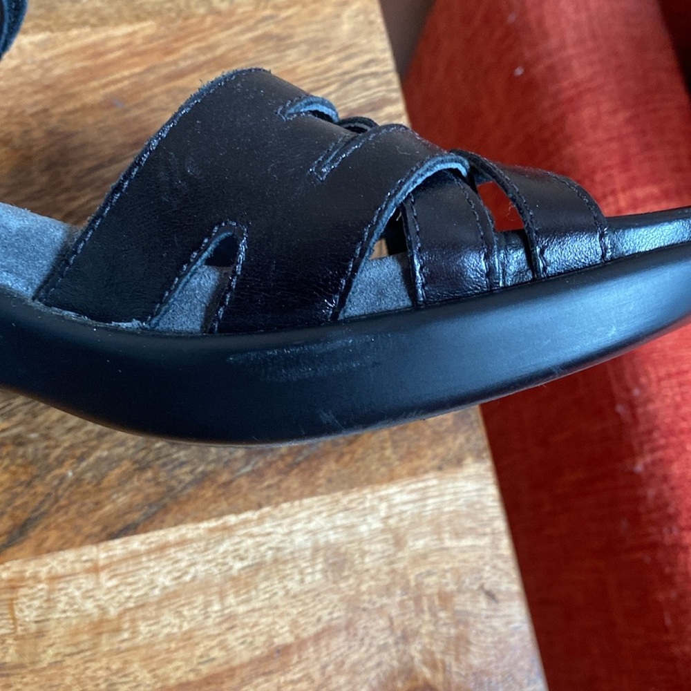 NAOT Black Leather Open Toe Sandals Shoes Platform - Picture 12 of 14